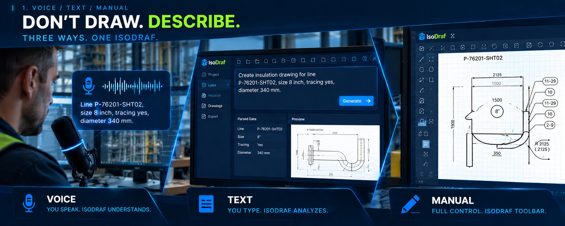 IsoDraf voice, text and manual workflow